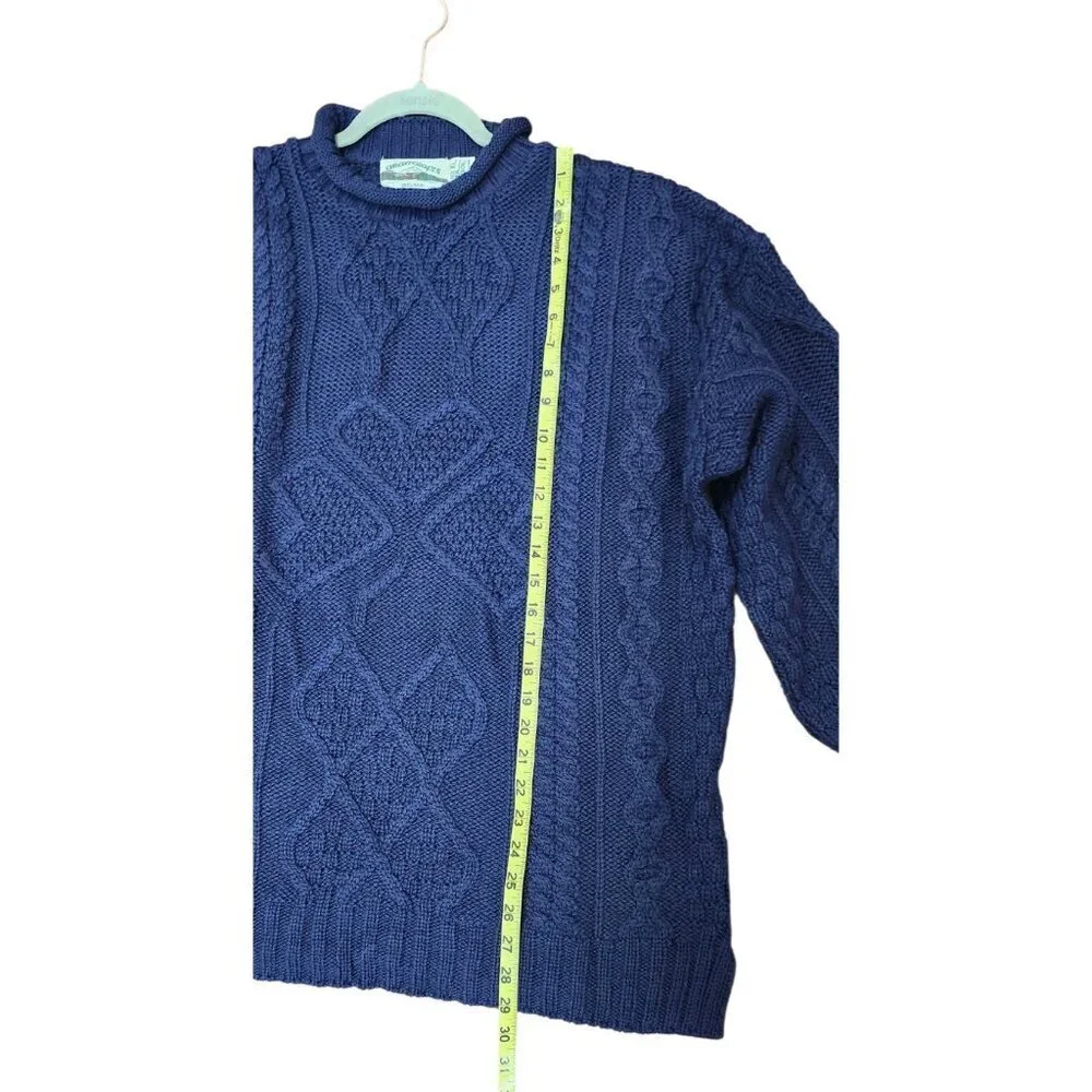 ARAN CRAFTS men's Navy 100% Irish Merino Wool Sweater Cable Knit XL